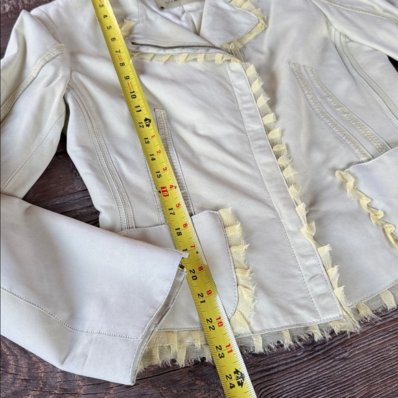 Visconf Italian leather moto jacket silk trim soft sage green EUC size M - Picture 15 of 16